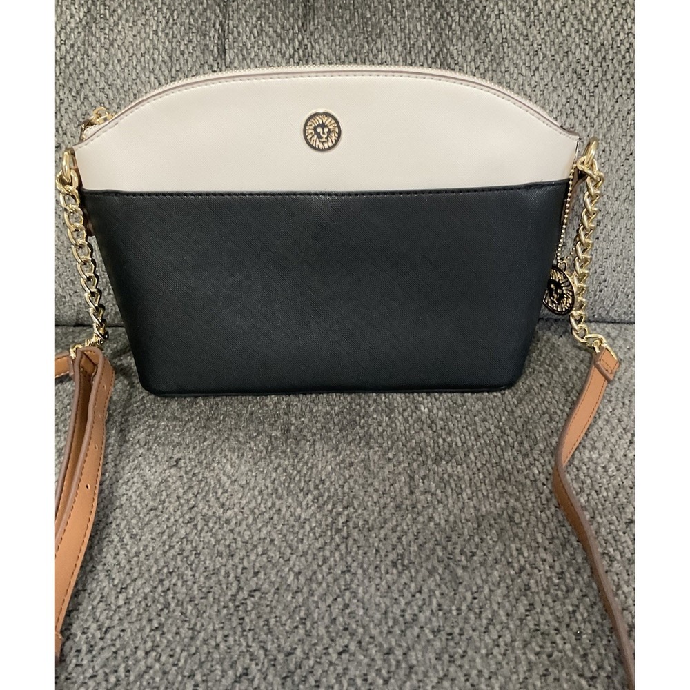 Anne Klein Shoulder Bag Crossbody Purse Black & White with Brown Strap